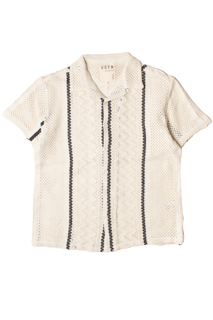 Stripe Cabana Crochet Button Up Shirt