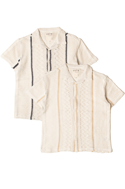 Stripe Cabana Crochet Button Up Shirt