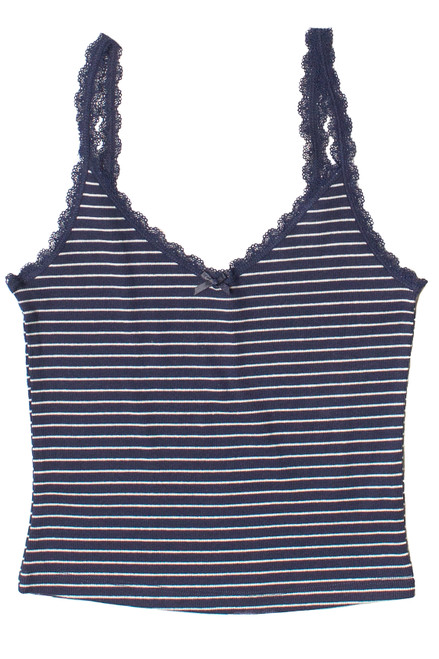 Striped Lace Trim Bow Tank