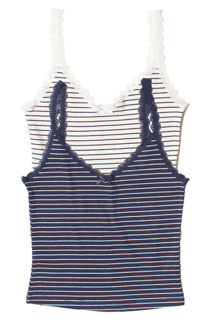 Striped Lace Trim Bow Tank