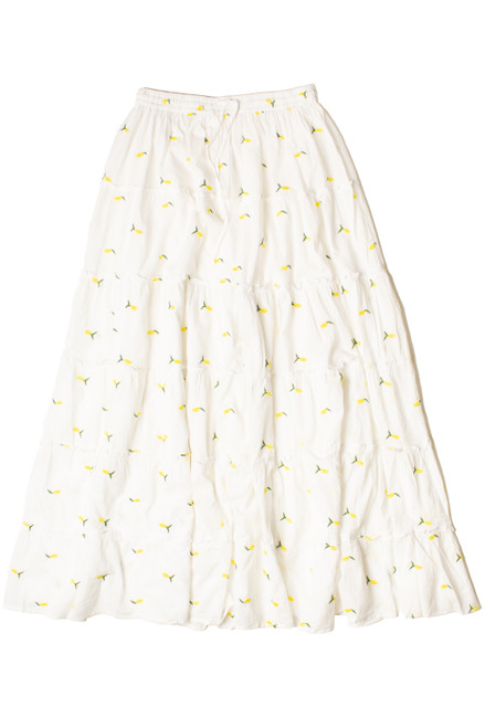 Embroidered Lemon Tiered Maxi Skirt