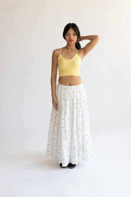 Embroidered Lemon Tiered Maxi Skirt