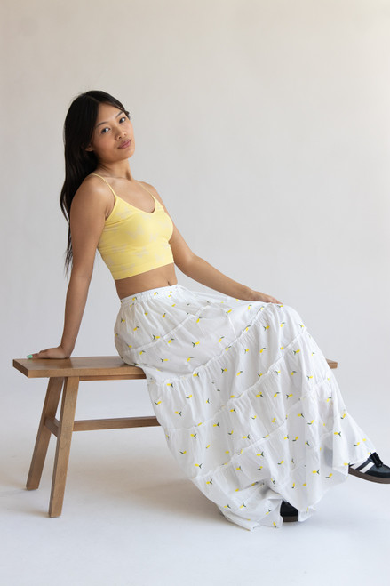 Embroidered Lemon Tiered Maxi Skirt