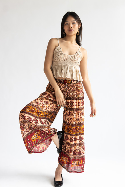 Border Print Wide Leg Pants