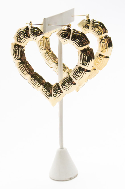 Metallic Bamboo Heart Hoop Earrings