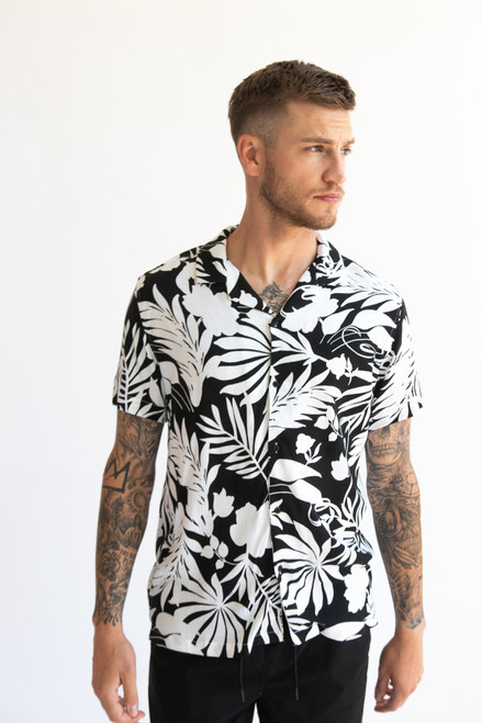 Black & White Tropical Button Up Shirt