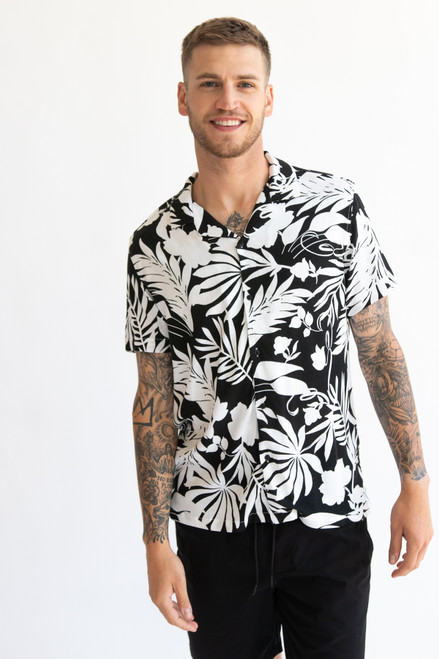 Black & White Tropical Button Up Shirt