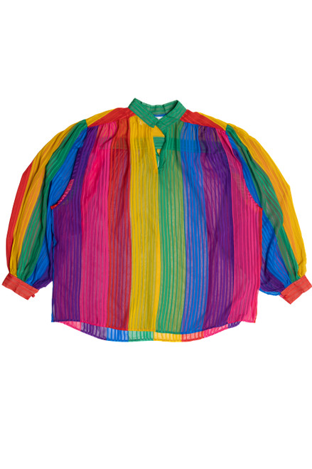 Vintage Rainbow Sheer Puff Sleeve Top
