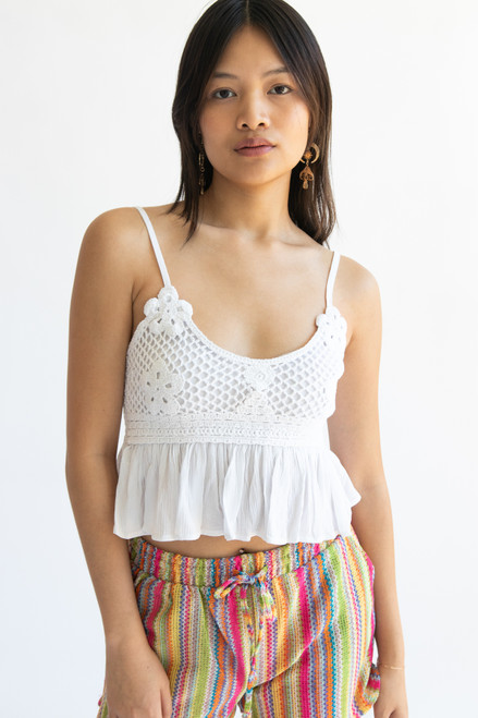 Floral Crochet and Gauze Cami