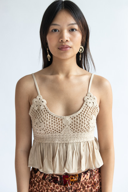 Floral Crochet and Gauze Cami