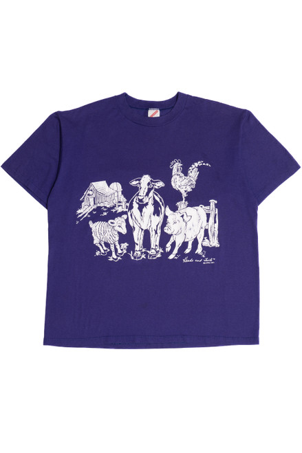 Vintage Farm Animals Front/Back Print T-Shirt