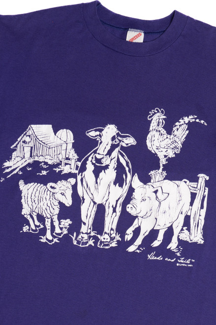 Vintage Farm Animals Front/Back Print T-Shirt