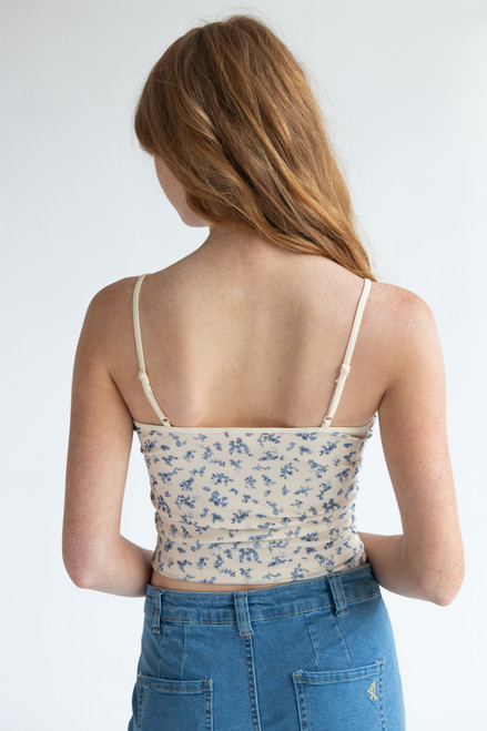 Lace Trim Bow Mesh Tank Top