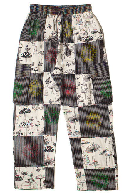 Sun & Mushroom Print Patchwork Pants