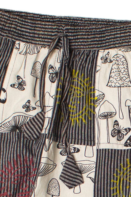 Sun & Mushroom Print Patchwork Pants