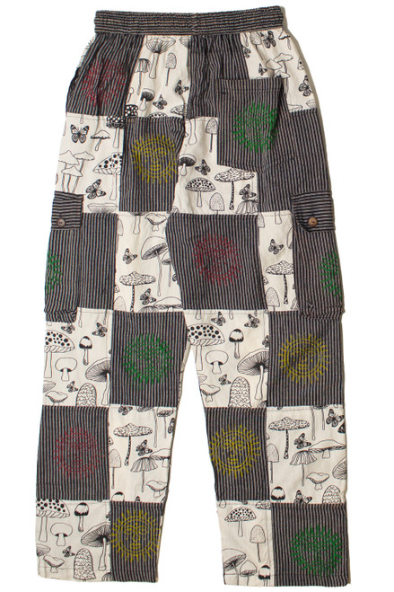 Sun & Mushroom Print Patchwork Pants