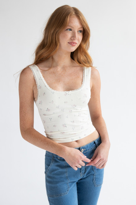 Ditsy Floral Tank W/ Bow 