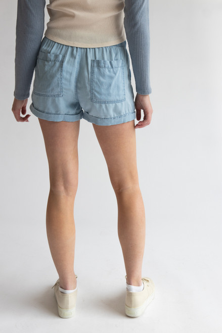 Cuffed Hem Drawstring Tencel Shorts