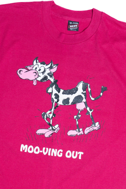 Vintage "Moo-ving Out" Cow Graphic Single Stitch T-Shirt (1990s)