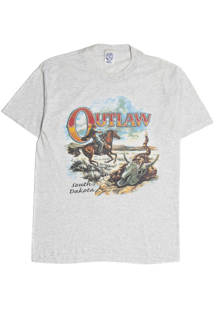 Vintage "Outlaw" South Dakota Cowboy Single Stitch T-Shirt (1990s)