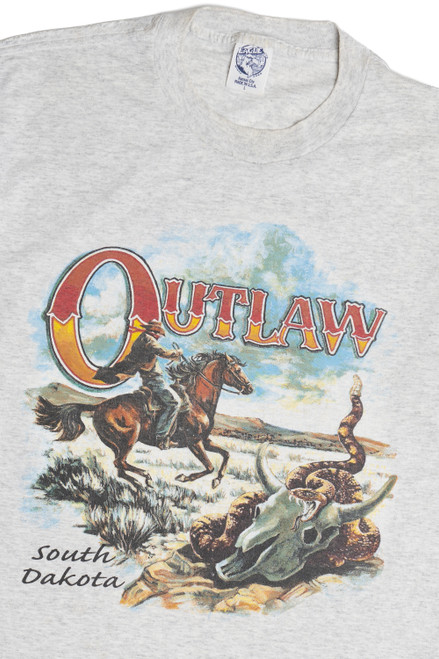 Vintage "Outlaw" South Dakota Cowboy Single Stitch T-Shirt (1990s)