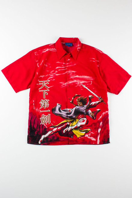 Red Anime Button Up Shirt