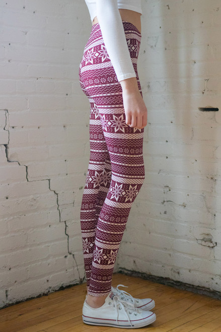 Wine Snowflake Leggings