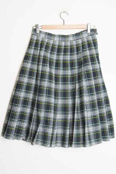 Navy & Green Pleated Skirt