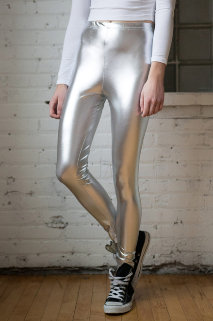 Oober Swank Coated High Rise Moto Leggings in Metallic | Lyst