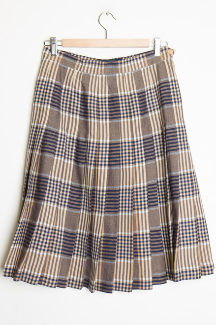 Navy & Brown Pleated Skirt