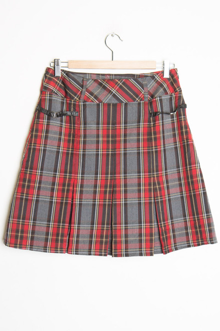 Red & Grey Pleated Skirt