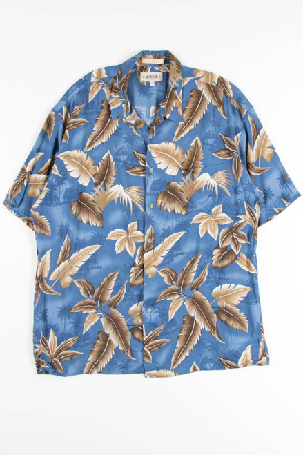 Blue & Brown Leaves Vintage Hawaiian