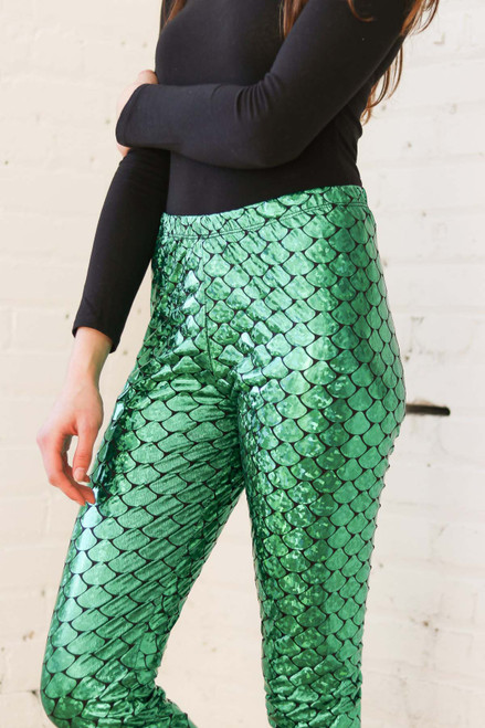 Kelly Green Holographic Mermaid Leggings