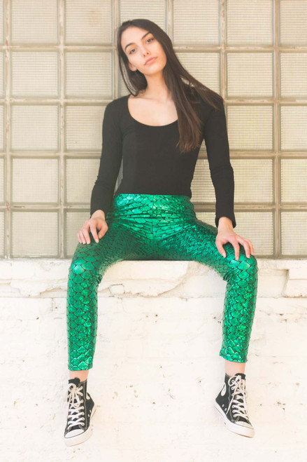 Kelly Green Holographic Mermaid Leggings