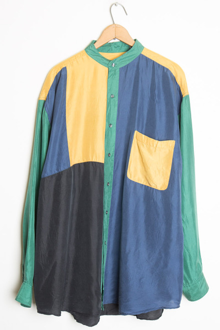 Color Block Silk Shirt 1