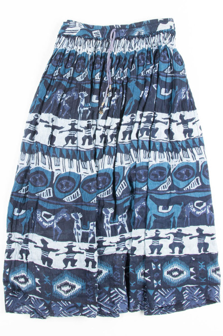 Blue Character Patterned Hippie Skirt