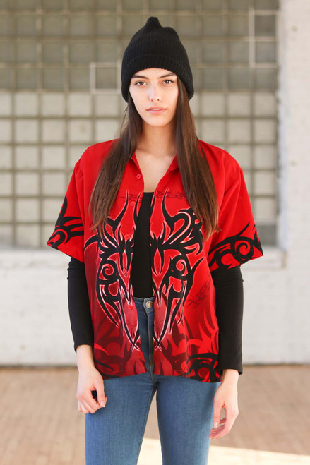 Red Tribal Rave Y2K Shirt