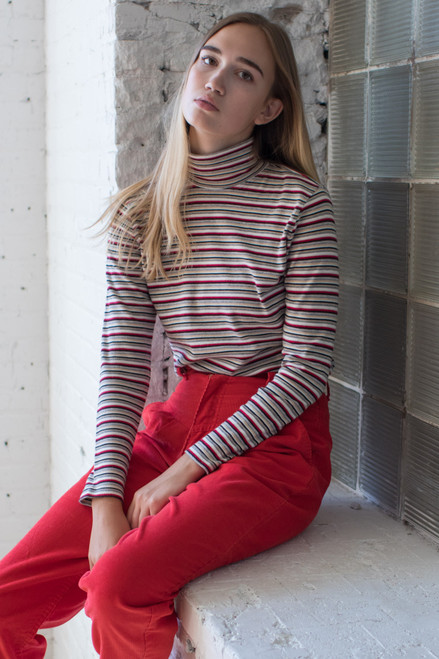 Red & Tan Striped Turtleneck