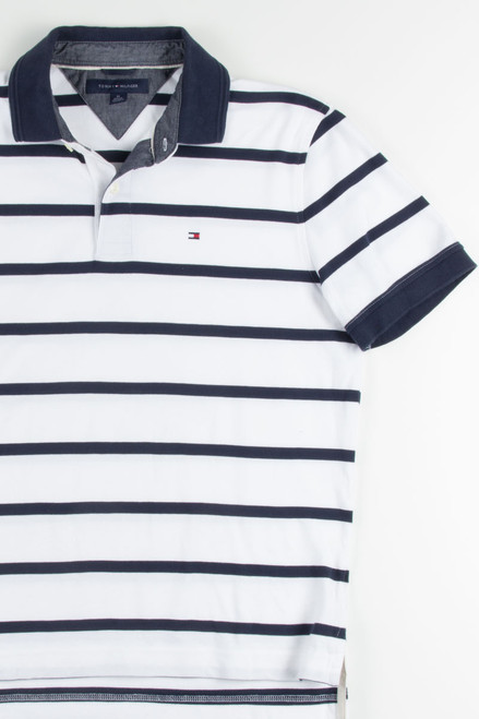White & Navy Striped Tommy Hilfiger Polo Shirt