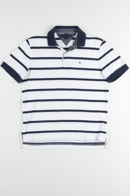 White & Navy Striped Tommy Hilfiger Polo Shirt