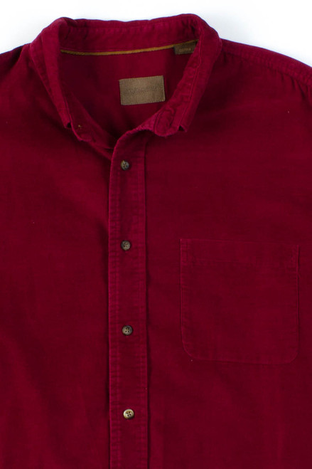 Burgundy Velvet Corduroy Button Up Shirt