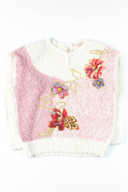 White & Pink Floral Sweater