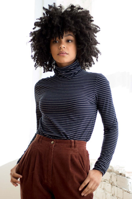 Navy & White Striped Turtleneck