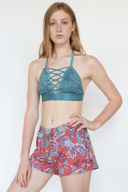 Teal Cross Front Lace Bralette