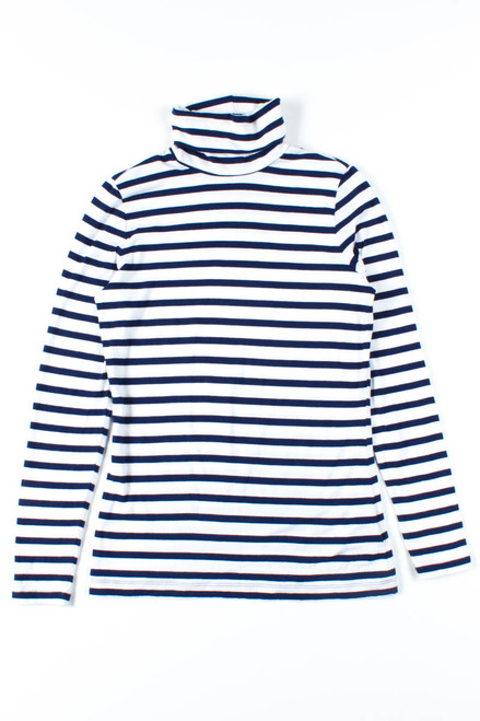 White & Navy Striped Turtleneck