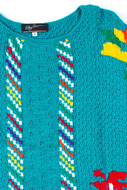 Turquoise Short Sleeve Knit Sweater