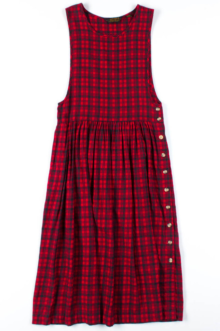 Red Plaid Side Button Dress