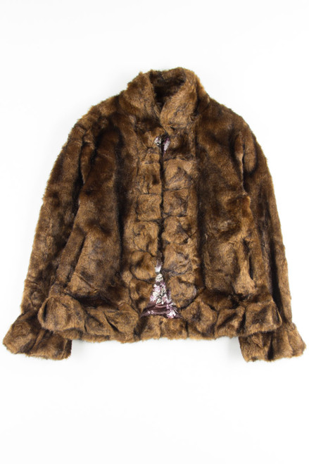 Brown Ruffle Fur Coat