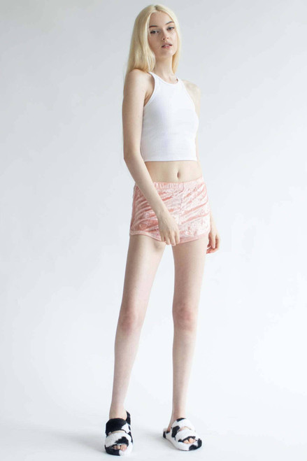 Rose Crushed Velvet Dolphin Shorts