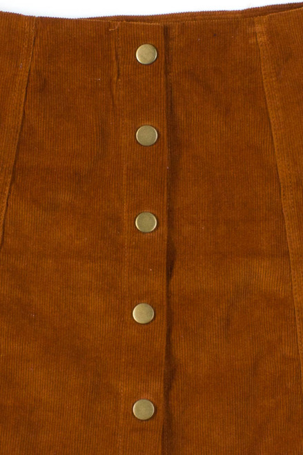 Brown Corduroy Snap Front Miniskirt